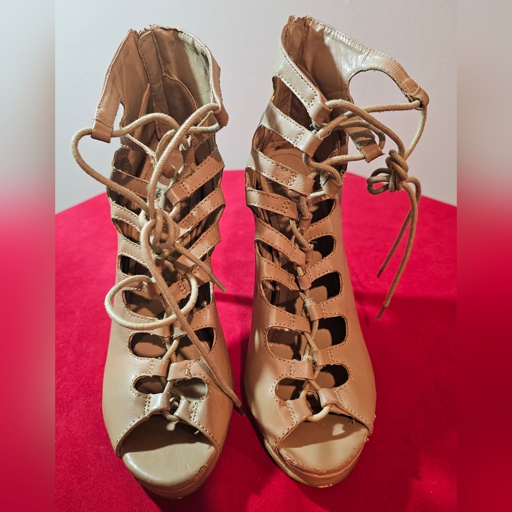 Women’s Forever Vivian Open Toe Lace Up Heels